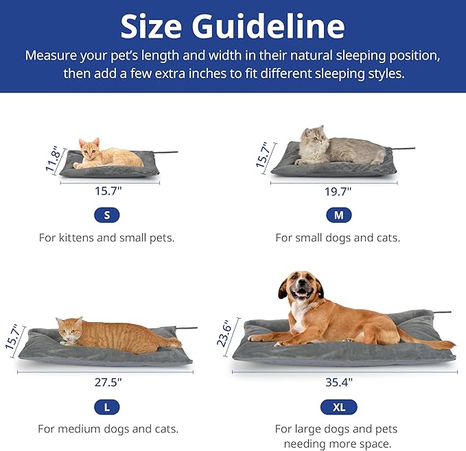 Outdoor Heated Cat Bed, Soft Pet Heating Pad with Steel-Wrapped Cord, Outside Pet Warmer for Feral Cats and Dogs, 19.7" x 15.7", 40 Watts