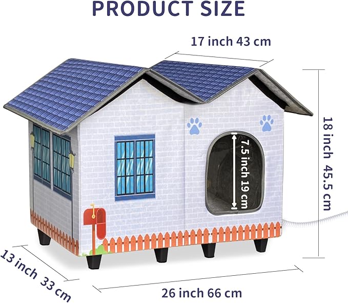 Heated Cat Houses for Indoor/Outdoor Cats with Large Elevated Heated Cat Bed Providing Safe Feral Cats, Easy to Assemble