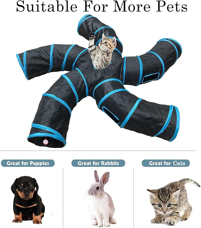 Cat Tunnel,5 Way Large Collapsible Tunnels Tube Upgrade with 6 Peek Hole,S-Shaped Maze House Play Toy Interactive Cat Toy for Cat Kitten Kitty Rabbit