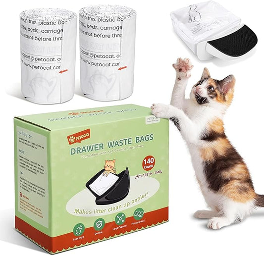 140 Count Litter Robot Bags Compatible with Robot 4 & 3, Automatic Cat Waste Drawer Liners for Most Pet Self-Cleaning Litter Box, 9-11 Gallon Capacity Replacement Disposable Kitty Poop Bag