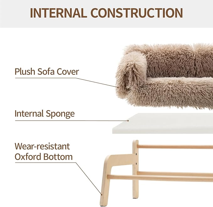 MEWOOFUN Cat Couch Bed, Pet Sofa for Indoor Cats Wooden Indoor Elevated Cat Beds with Removable Mattress Cover Suitable for Kitty, Puppy or Small Animal (Brown, Medium)