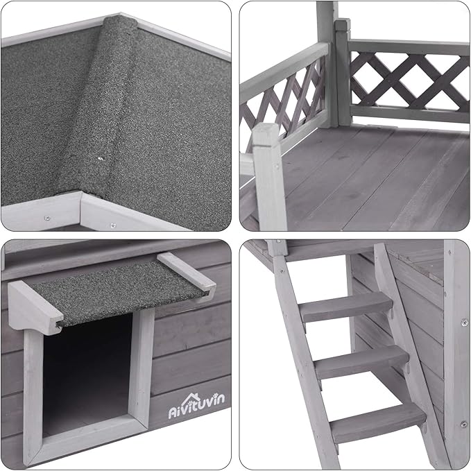 Feral Cat House Outdoor and Indoor Kitty Shelter with Stairs for Cats Insulated, Weatherproof Roof for Winter