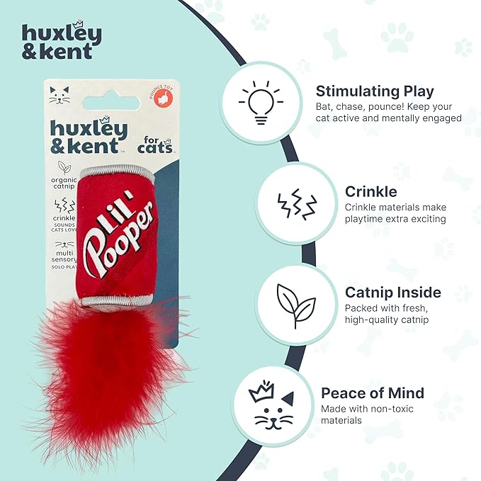 Huxley & Kent Plush Cat Toy - Interactive Catnip Toy for Cats & Kittens - Soft with Crinkle & Catnip - Fun Indoor Play - Lil' Pooper