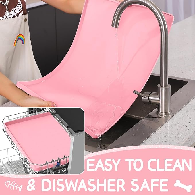 MateeyLife Silicone Cat & Dog Food Mat for Floors Waterproof, Anti-Slip Dog Bowl Mats for Food and Water, Pet Feeding Mats with Lip to Prevent Spills, Pet Placemat for Messy Drinkers to Protect Floors