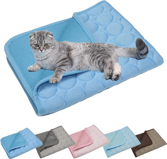 Kittra Cooling Mat for Cats Dogs, 3 Layer System Instant Cool Non Slip Kittra Pad, Washable Cooling Bed for Cats, Protect Your Cat from Silent Heat Danger (Blue,XXL: 60" x 40")