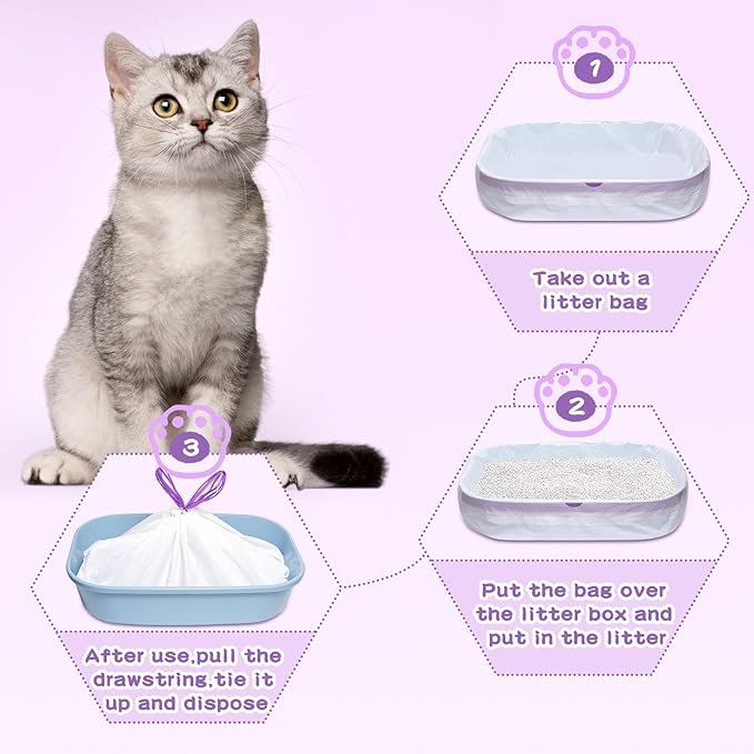 Cat Litter Box Liners Large, 30 Pack Jumbo Drawstring Cat Litter Bags, Extra Thick Litter Pan Liners Heavy Duty 36"x16"