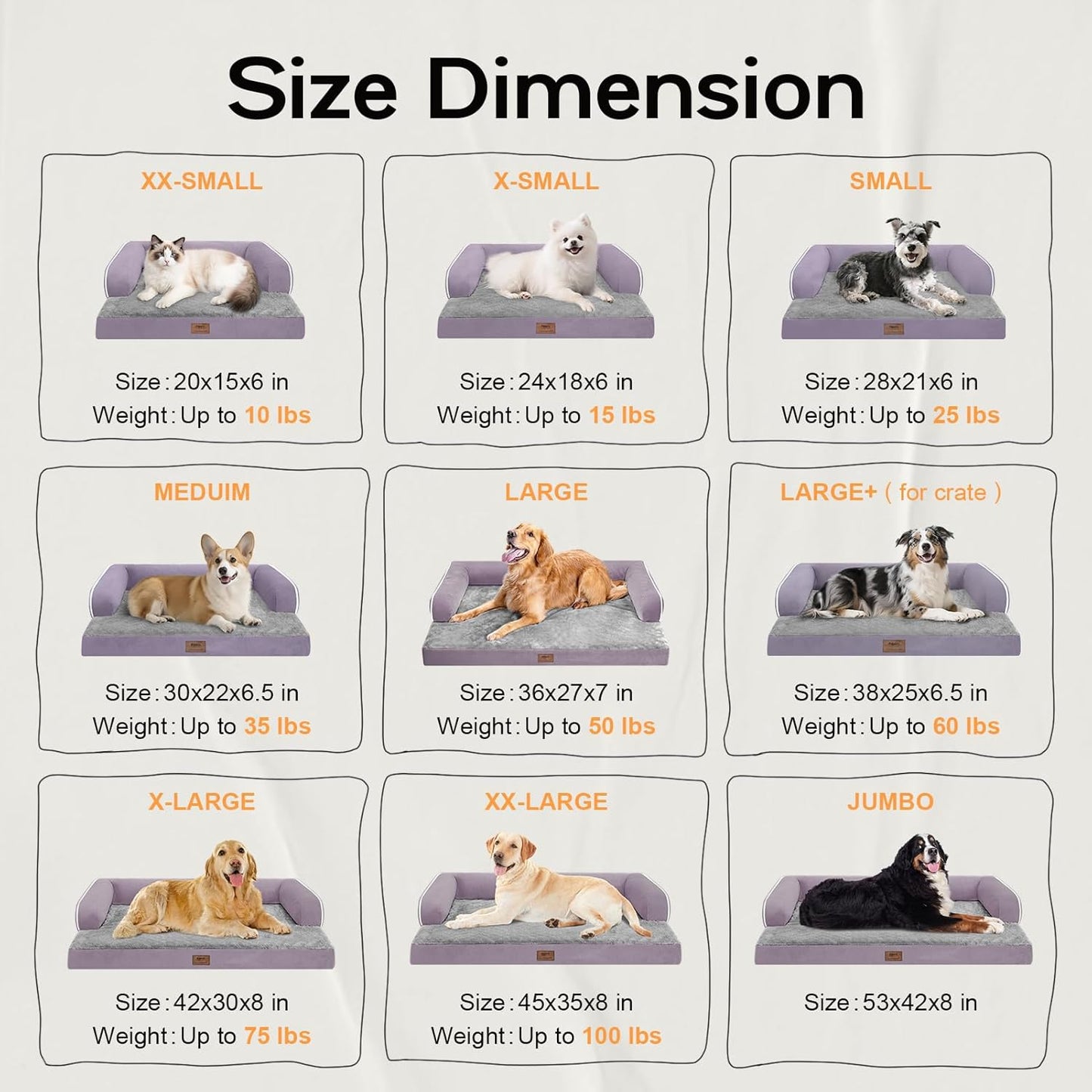 Dog Bed Medium Size Dog-Orthopedic Waterproof Bed for Dogs,Foam Couch Sofa with Washable Removable Cover & Non-Slip Bottom-Purple