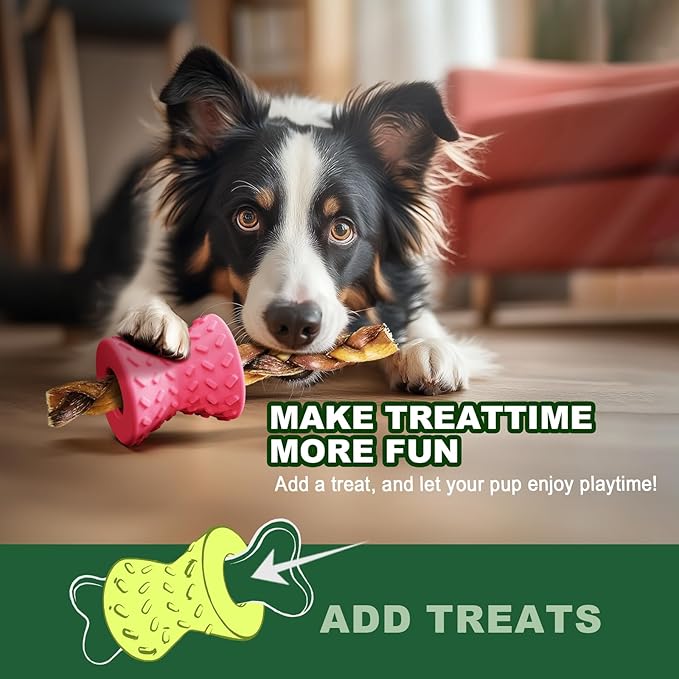 Puppy Toys, Dog Toys for Small Dogs, Treat Toy for Traning, Interactive Toy, Dog Treat Dispenser Toy, Natural Rubber Dumbbell Shaped(Pink)