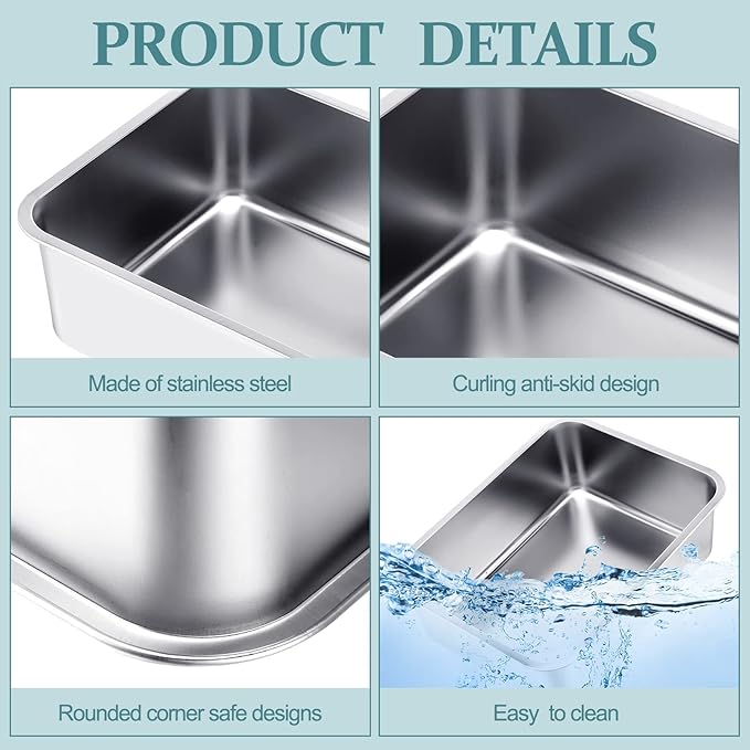 Gerrii 3 Packs Extra Large Stainless Steel Litter Box for Cat with High Sides, Non Stick Smooth Surface, Easy to Clean for Cat Bunny(17.7 x 13.8 x 5.9)