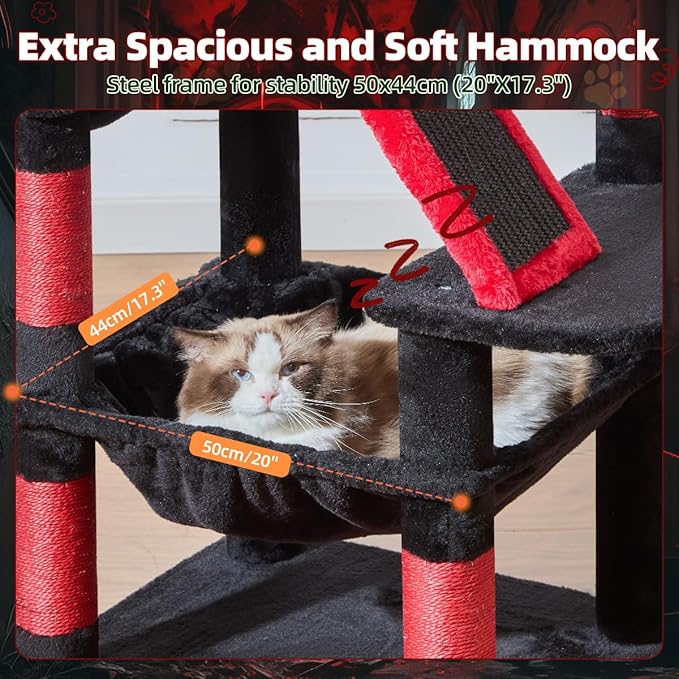 Taoqimiao Cat Tree 57.5-Inch, Cat Tower for Indoor Cats Large Adult, Extra Large Cat Condo, 8 Sisal Scratching Posts, Metal Frame Cozy Hammock, Durable Scratch Board, 2 Top Perches, Jelly Pink MS026P
