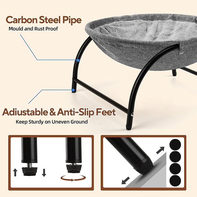 Raised Cat Hammock Bed, Pet Bed for for Indoor Cats, Standing Cat Cot with Washable Plush,17.1 x 17 x 9.5 inches