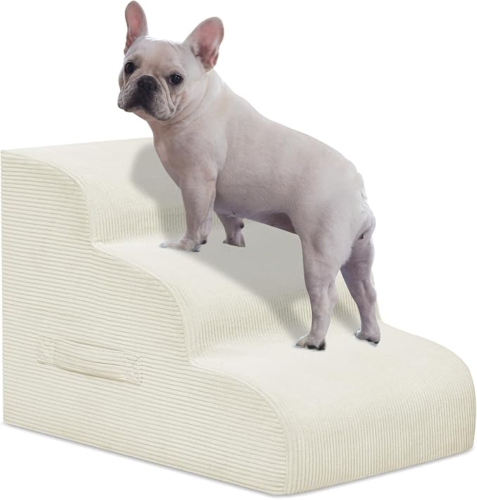 Dog Steps for Small Dogs, 3-Step Dog Ramp and Stairs for High Beds and Sofa, Non-Slip Pet Stairs for Small Cats, Removable and Easy to Clean Pet Stairs, Beige