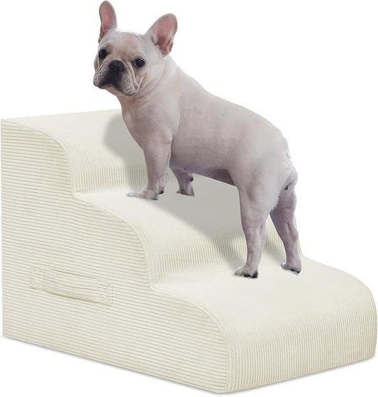Dog Steps for Small Dogs, 3-Step Dog Ramp and Stairs for High Beds and Sofa, Non-Slip Pet Stairs for Small Cats, Removable and Easy to Clean Pet Stairs, Beige