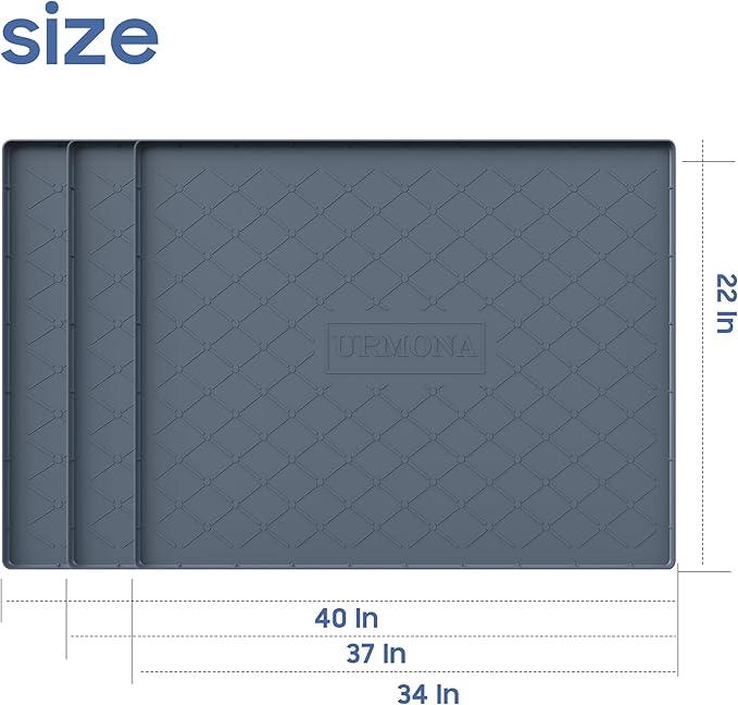 URMONA Large Dog Food Mat, 40" x 22" Pet Food Mat, Waterproof Dog Cat Food Mat with Raised Edges, Silicone Pet Food Mat, Dog Accessories, Prevents Food Spills, Protects Floors, Easy to Clean Fast