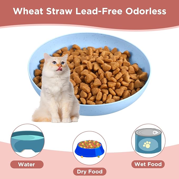 28 Pcs Whisker Fatigue Relief Cat Bowl, Shallow Wide Food Dish Cat Feeding Bowl for Kittens Ferrets, 5.5 Inch Wheat Straw, 4 Colors
