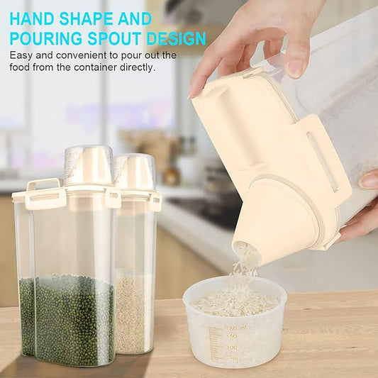 Rice Airtight Dry Food Storage Containers, BPA Free Plastic Storage Bin Dispenser with Pourable Spout, Measuring cup for Cereal, Flour and Baking Supplies, Include a Stainless Steel Whisk