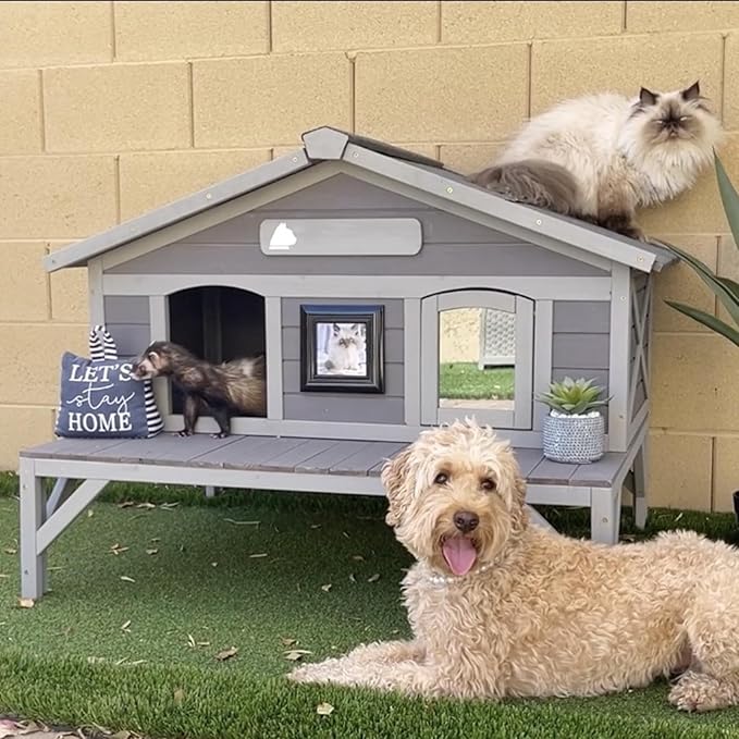 Aivituvin Outdoor Cat House for Outdoor Cats Kitty Shelter with Large Opening Roof,Raise Cat Cage,Waterproof