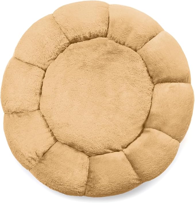 Sherry Kline Pets “Daisy Round” Donut Shape Calming Bed for Dogs and Cats, from Soft Faux Fur, Available in 4 Sizes, Machine Washable
