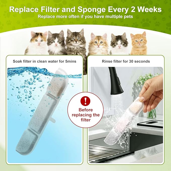 12 Packs Replacement Filters for 84oz/2.5L Fursink Pet Water Fountain, ZEKIRY Cat Water Fountain Filter, Triple Filtration Pet Fountain Filter Replacement(12 Filters & 12 Sponges)