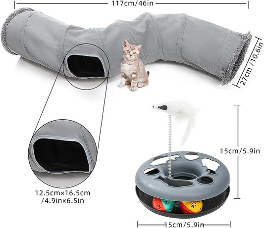 Cat Tunnel, Indoor Cat Toy, Roller Track Cat Toy, Collapsible S-Shaped Play Tube, 10.5 Inch Diameter Maze Cat House for Cats, Puppies, Rabbits, Ferrets, Cat Toy Gift Set, Grey