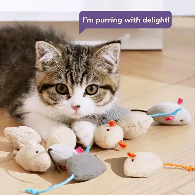 Cat Toys, 4 Pack Plush Catnip-Filled Interactive Cat Toy for Bored Indoor Adult Cat, Realistic Design, Catnip Cat Mouse Toy, 4 Assorted Colors, 4 of Each, Value Pack