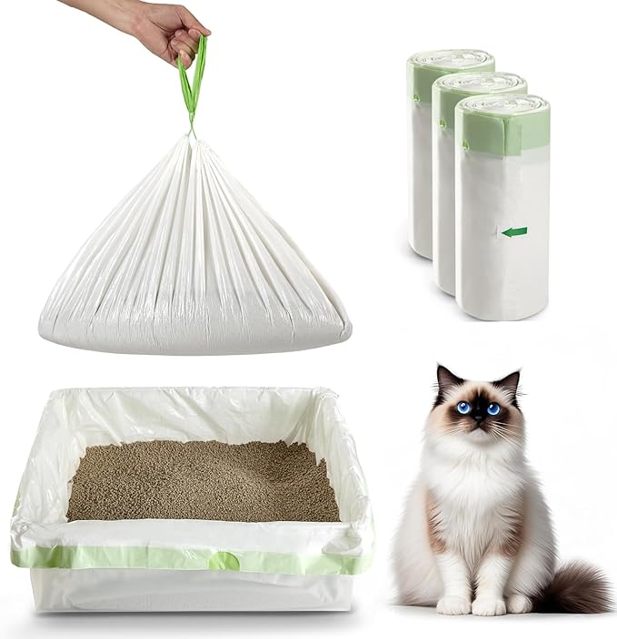 Cat Litter Box Liners Disposal Bags 36 Count, with Tie Handles,Large,37" x 17" Jumbo Drawstring Extra Durable Pet Cat Pan Liners for litter box Extra-Thick Kitty Litter Box Bag