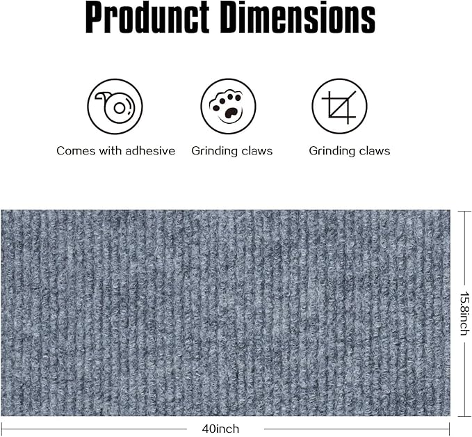 Cat Scratching Mat,Cat Scratch Furniture Protector, Trimmable Self-Adhesive Couch Protector,Carpet Replacement for Tree Shelves, Sofa and Scratching Post(40"x15.8",Light Gray)
