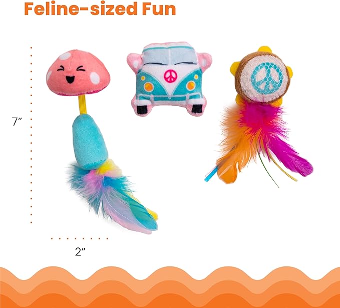Catstages Festival 3 Pack Interactive Catnip Cat Toys with Crinkle Sounds, Flinger, & Feathers for Play, Batting & Chasing