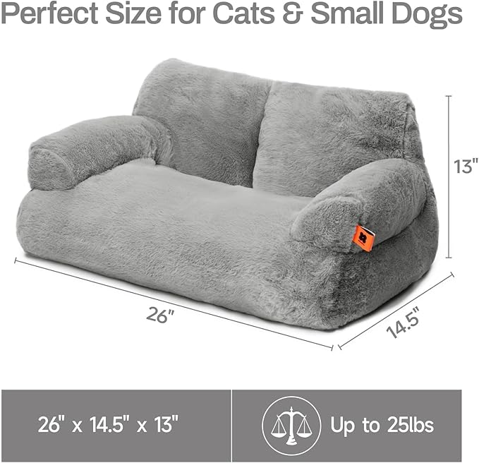 MEWOOFUN Cat Bed for Indoor Cats, Washable Dog Beds for Small Dogs & Cats with Removable Cover, Fluffy Cat Couch with Non-Slip Bottom (Grey, 26.0" L X 19.0" W X 13.0" Th)