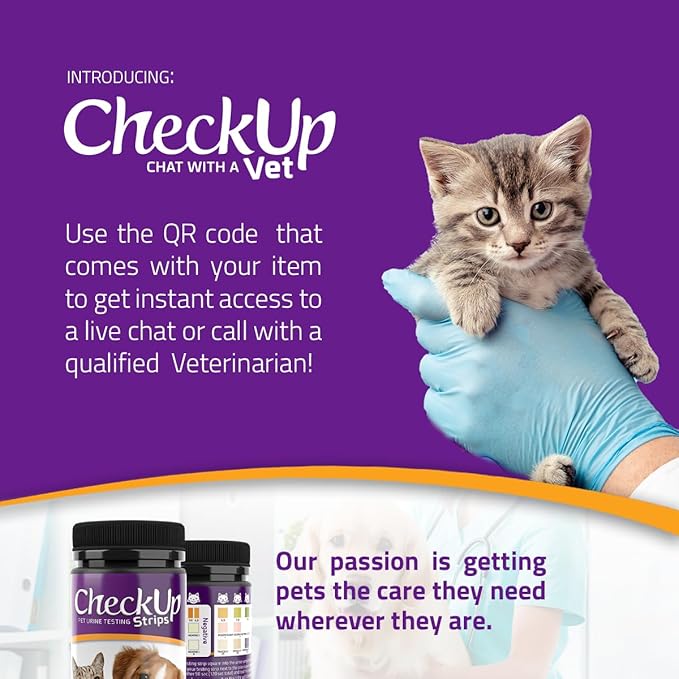 CheckUp Cat and Dog UTI Urine Test Strips | 3 Parameters CheckUp in 1- a More Detailed Test of 3 UTI Related Markers - pH, Nitrite and Leukocytes Levels x50