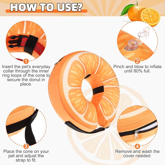 KOOLTAIL Inflatable Dog Cone Collar, Soft Dog Cone Alternative for Large Medium Small Dogs After Surgery, Cute Costume Adjustable Donut Neck Cone for Dogs Cats, Comfortable Recovery E Collar,Orange L