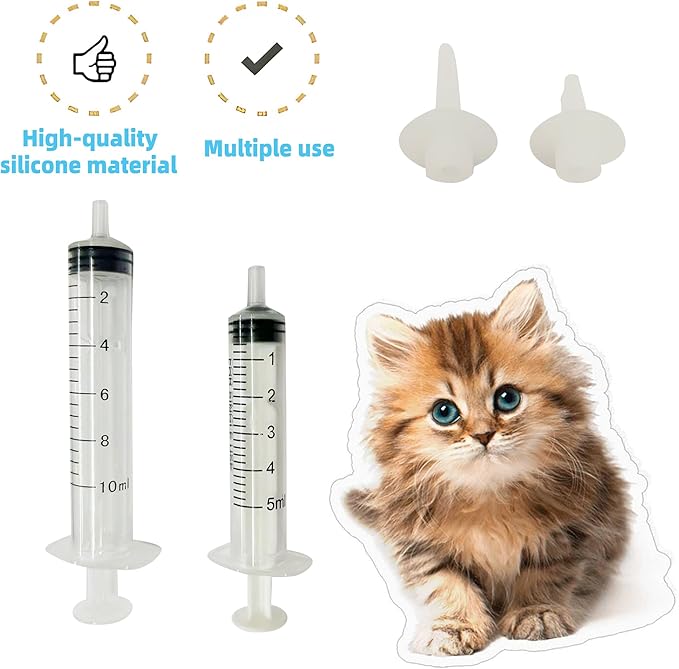 Artecare 10 Pcs Kitten Feeding Nipples and Nursing Syringe,Pet Nursing Nipples with Syringes,Nipples for Puppies Nipple for Kittens,Reusable for Newborn Kittens, Puppies, Rabbits,Small Animals