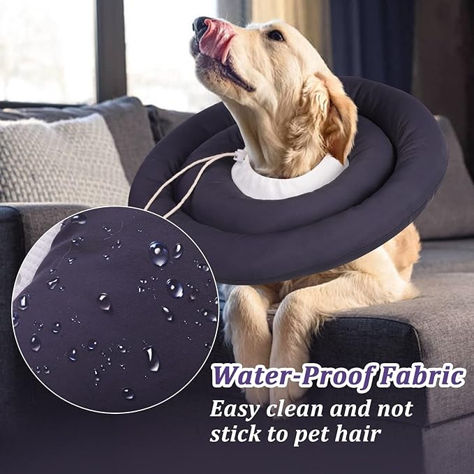 IDOMIK Dog Recovery Collar, Waterproof Soft Dog Cone After Surgery, Comfy Protective Elizabethan Collar Alternative for Dogs Cats, Adjustable Pet Neck Donut Cone Anti-Licking Biting Wounds,Grey,M