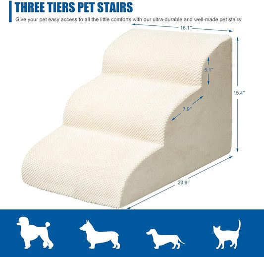 Dog Stairs for Small Dogs - High Density Foam Pet Steps, Extra Wide Dog Ramp with Non-Slip Bottom for High Beds, Couch and Sofa, Best for Dogs Injured, Older Doggy Cats