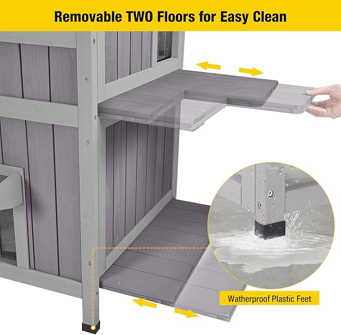 Aivituvin Outdoor Feral Cat House 2-Story Cat Cottage Kitten Shelter with Window