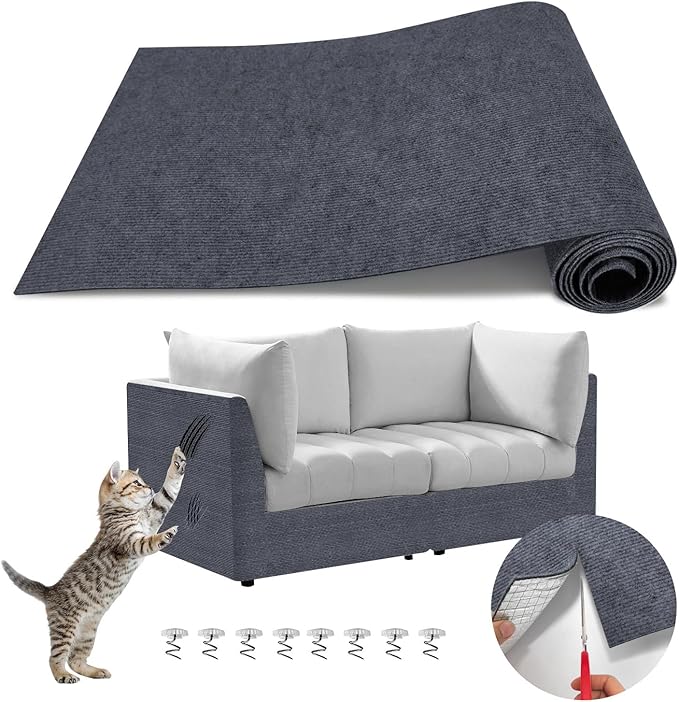 Cat Scratching Climbing Carpet Mat, Adhesive Trimmable Cat Scratcher Furniture Protector, Cat Post Covered Pad Replacement for DIY Cat Tree Shelf Steps Couch Corner Wall(Darkgrey,78.7x15.8In)