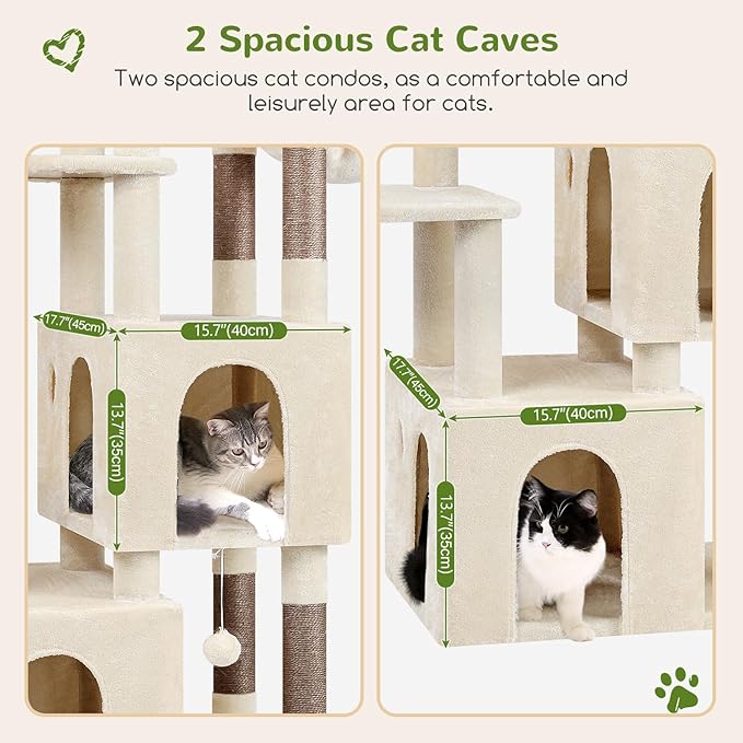 Globlazer Cat Tower for Indoor Cats, Heavy Duty Cat Trees for Large Cats Adult Big Cats Maine Coon Cat Tree Tower with Scratching Post, Extra Large Top Perch, Cat Condos, F61, Beige, 61inch