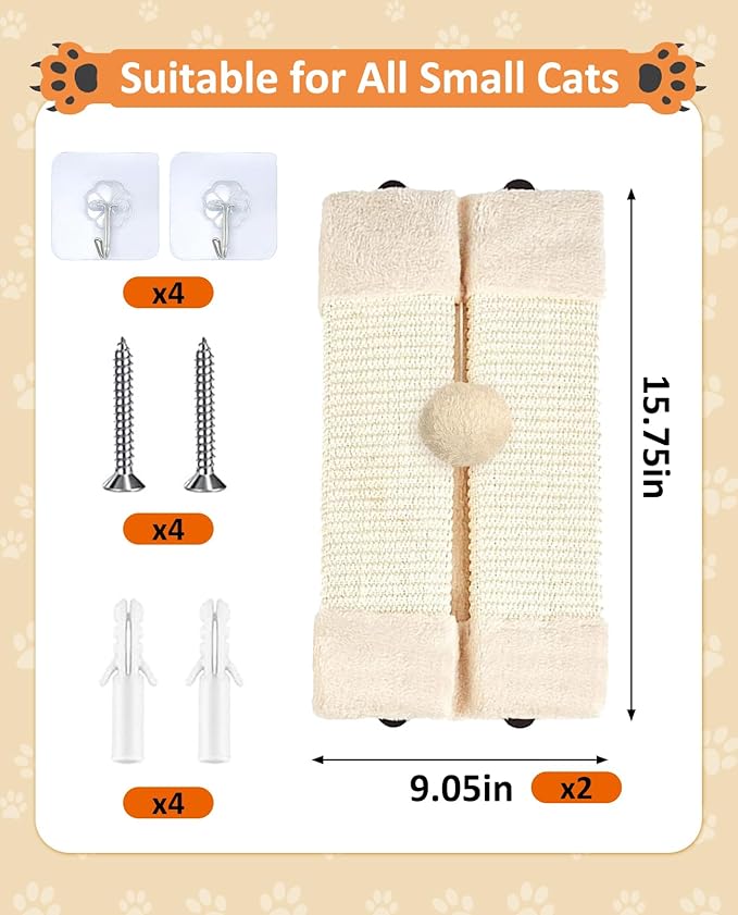 BNOSDM 2 Pack Corner Wall Cat Scratcher Corners Pet Scratch Pad for Cats Vertical Scratching Board Sisal Protector Furniture Pet Wear Resistant Mat for Door Sofa (Beige)