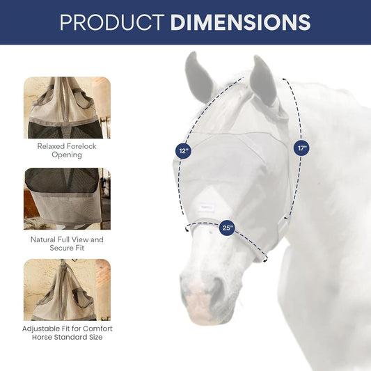 Horse Fly Mask Without Ears | 95% UV Eye Protection | Built-in Visor | Breathable, Lightweight Mask | Adjustable Fit for Horses Medium/Large Size