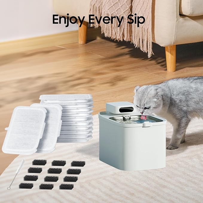 12 PCS Upgraded Pet Cat Kit Water Fountain Filters Unit Rect Fit For E versweet MAX 105 fl oz/3L Automatic Pet Fountain, Include Replacement Filters and Replaced Foam Pump Filter