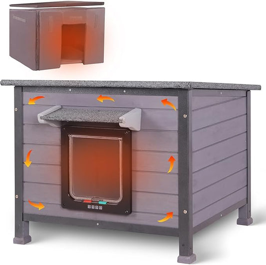 Insulated Cat House Outdoor, Wooden Feral Cat Shelter Weatherproof with Thickened Insulated Liner Keep Warm in Winter for Intdoor Cats, Dogs