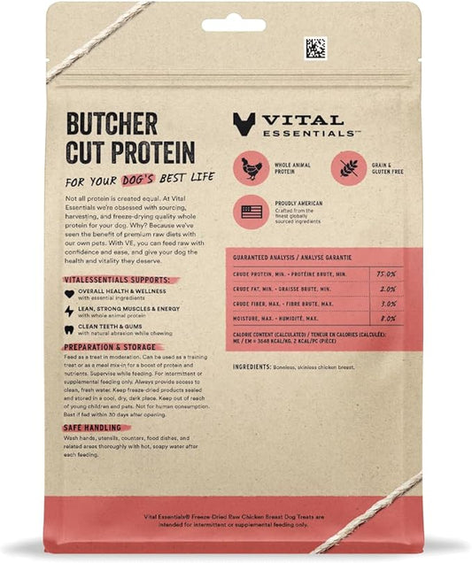 Vital Essentials Chicken Breast Dog Treats, 10 oz | Freeze-Dried Raw | Single Ingredient | Premium Quality High Protein Training Treats | Grain Free, Gluten Free, Filler Free