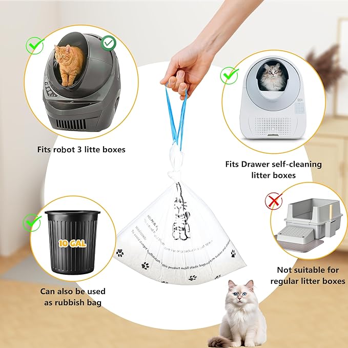 80 Count Ultra-Strong 2mil Thick Cat Litter Bags Liners, Compatible with Litter-Robot 3 and 4 Automatic Cat Litter Box Bags, Tear-free Leak-proof 24" x 29"
