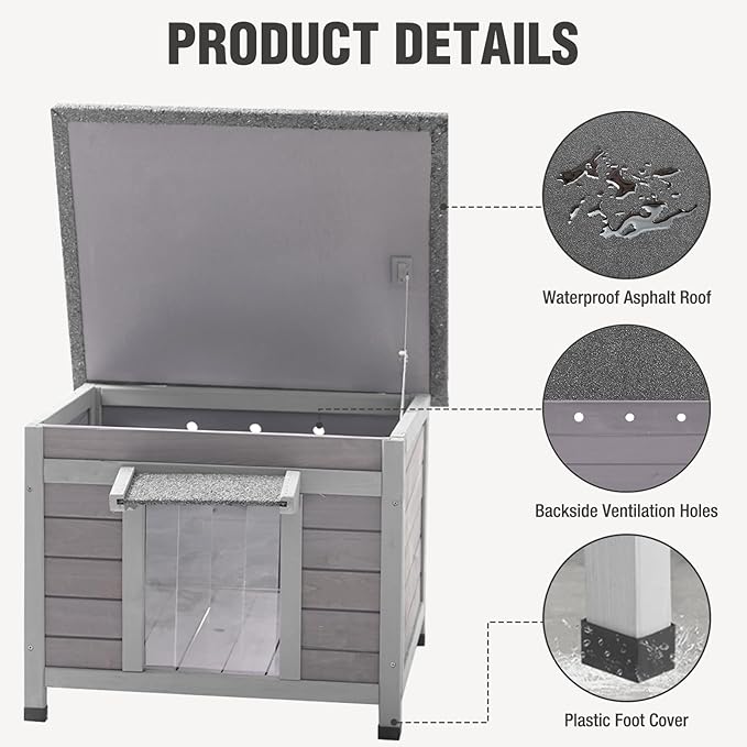 Cat House Outdoor Indoor, Waterproof Feral Cat Shelter, Wooden Rabbit Hutch Outside with Openable Top, for Bunny, Dog and Other Small Animals