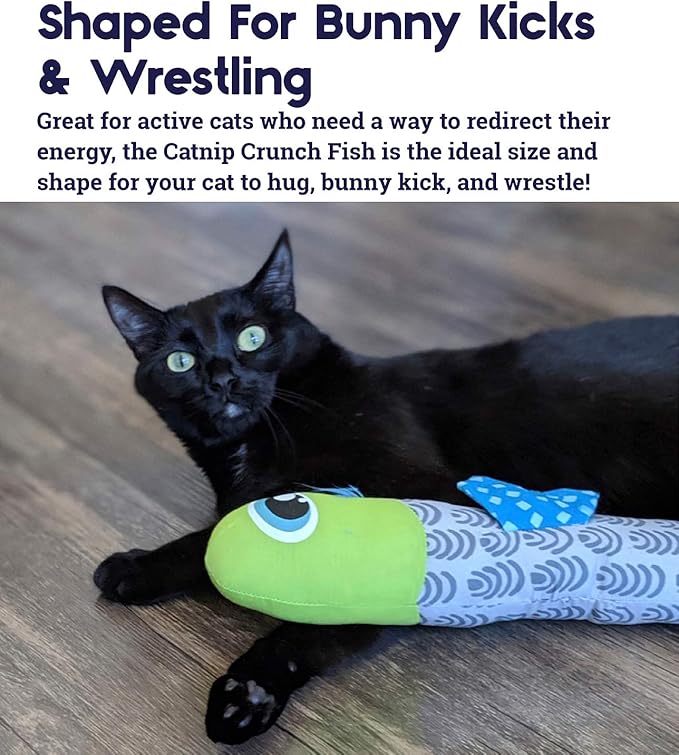 Petstages Catnip Crunch Fish Cat Toy - Bunny Kick Toy for Cats - Crinkle & Catnip-Filled for Wrestling & Play - Durable Polyester Plush for Kittens & Adult Cats