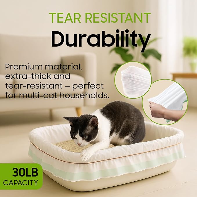 24 Count Super Jumbo Cat Litter Box Liners, Large Drawstring Cat Litter Liner Bags For Litter Box, Kitty Litter Liner Heavy Duty 45" x 18"(Non-Perforated)