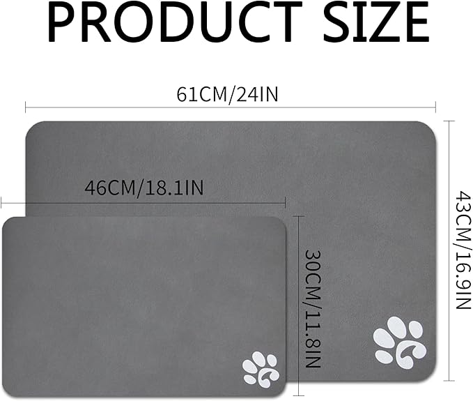 YCT Pet Cat Food Mats - Non-Slip Super Absorbent, 18.1 x 11.8 inches, Dark Grey