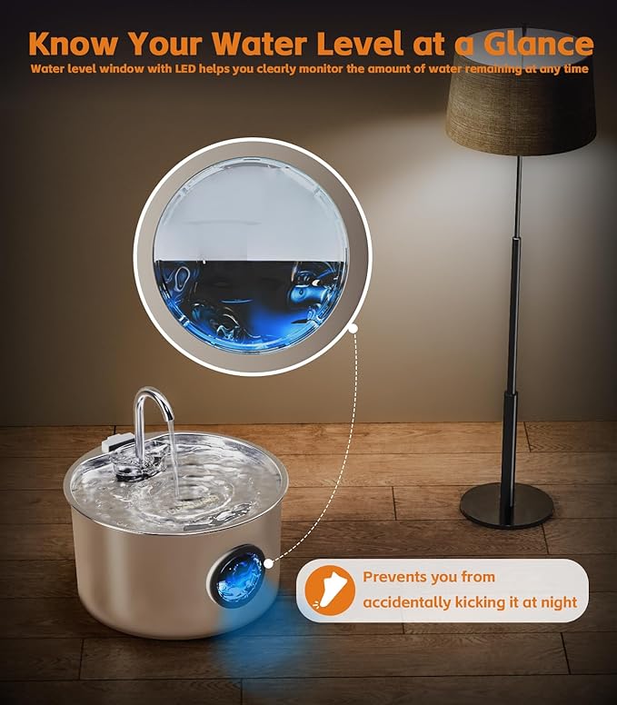 Cat Water Fountain Stainless Steel 108oz/3.2L Automatic Pet Water Fountain for Cats/Dogs Indoor Ultra Quiet Metal Cat Fountains for Drinking Kitty Watering Supplies for Pets & Small Animals