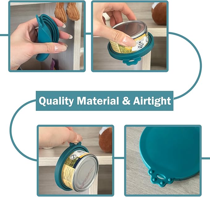 Pet Can Opener & 3 Pcs Cat Food Can Lids | Universal BPA Free Silicone Can Covers & Multi-Function Wet Food Spoon for Cat and Dog Food(Dark Blue)