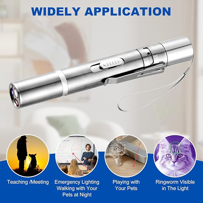 2pcs Laser Pointer, Cat Toys for Indoor Cats, Kitten Dog Laser Pen Toy, Red Dot LED Light Pointer Interactive Toys for Indoor Cats Dogs, USB Charging, 5 Switchable Patterns